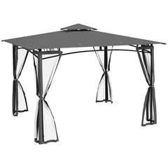 10' x 12' Outdoor Gazebo with Nettings, 2 Tier Patio Gazebo Canopy for Garden, Backyard, Deck, Dark Gray