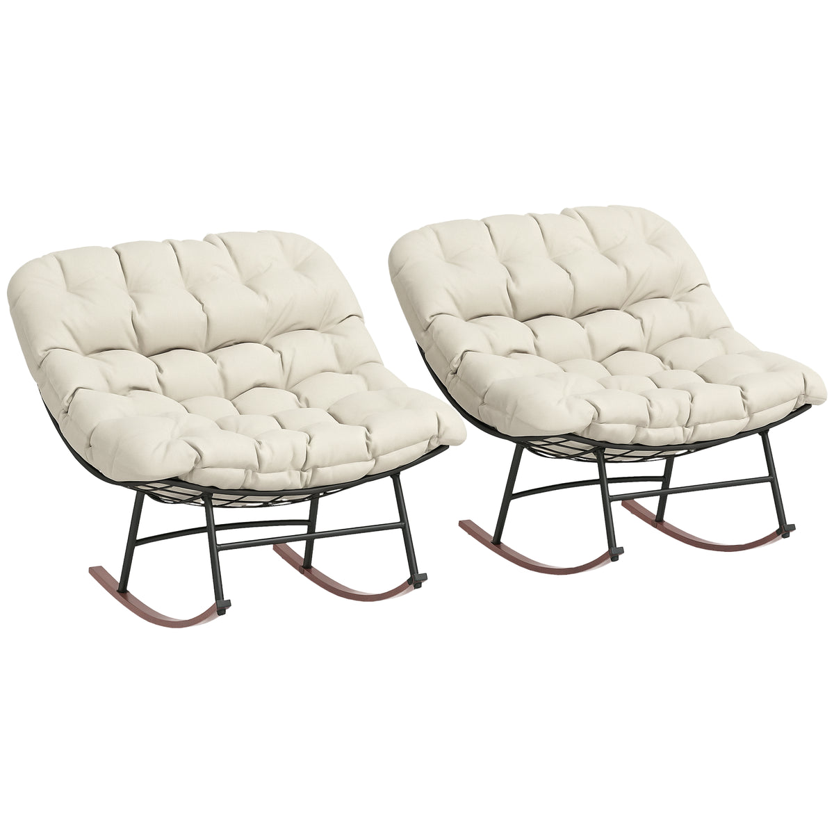 Outdoor Rocking Chair Patio Set of 2, Oversized Rocking Papasan Chairs with Cushions for Garden Porch, 265 lbs., Beige