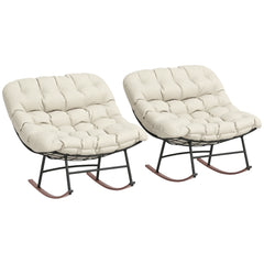 Outdoor Rocking Chair Patio Set of 2, Oversized Rocking Papasan Chairs with Cushions for Garden Porch, 265 lbs., Beige