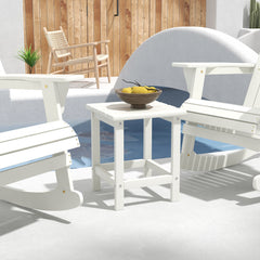 Adirondack Side Table, Square Patio End Table, Weather Resistant 15" Outdoor HDPE Table for Porch, Pool, Balcony, White