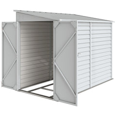 4.6' x 9' Outdoor Storage Shed, Lean to Metal Shed with Foundation Kit, Lockable Doors and Gloves for Patio, Lawn, White
