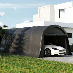 12' x 23.6' Heavy Duty Carport, UPF50+ Portable Garage Car Canopy Tent with Galvanized Frame, Large Door, Dark Gray