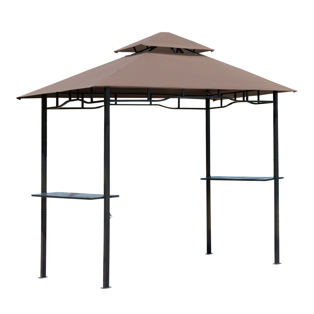 8' x 5' Grill Gazebo with Double Roof, Outdoor BBQ Canopy Gazebo with 2 Side Shelves for Patio Yard Garden Coffee