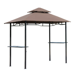 8' x 5' Grill Gazebo with Double Roof, Outdoor BBQ Canopy Gazebo with 2 Side Shelves for Patio Yard Garden Coffee