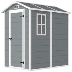6' x 4' Outdoor Storage Shed, Plastic Shed with Floor, Window, Lockable Door and Vents for Outdoor Patio Storage, Gray