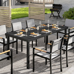 75" x 35" Outdoor Dining Table for 8 People, Rectangular Aluminum Frame Garden Table with All-Weather Faux Wood Top for Garden, Lawn, Patio, Black
