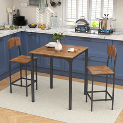 3 Piece Pub Table and Chairs, Small Kitchen Table and Chairs, Square Dining Table with 2 Stools, Walnut and Black