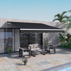 12' x 10' Electric Retractable Awning, Sun Shade Shelter with Remote Controller and Crank Handle for Deck, Black