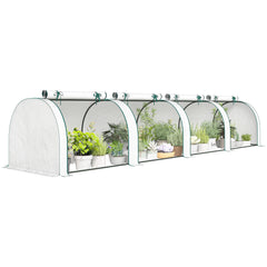 Mini Greenhouse, Portable Greenhouse with 4 Roll-Up Doors, PE Cover, 177.2" x 39.4" x 31.5", White