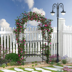 Metal Trellis Arbor Arch for Climbing Plants with Garden Bench, Grow Grapes and Vines, Decorative Seating,  Black