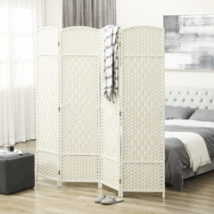 Folding Room Divider Screen 4 Panel 6' Tall Privacy Screen Freestanding Wood Partition for Home Office, White