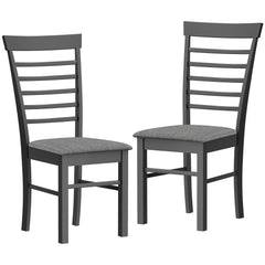 Wooden Dining Chairs Set of 2, Farmhouse Upholstered Kitchen Chairs with Rubber Wood Frame, Black and Gray