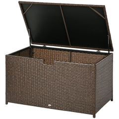 113 Gallon Outdoor Storage Box, Rattan Deck Box for Indoor, Patio Furniture Cushions, Pool Garden Tools, Brown