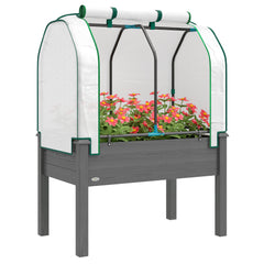Raised Garden Bed with PE Greenhouse Cover Outdoor Planter Box for Herbs and Vegetables, 35 x 22 x 47 inch, Dark Gray