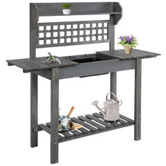 39'' Wooden Garden Potting Bench Work Table with Hidden Storage, Sliding Tabletop, Below Clapboard, Upper Shelf, Gray
