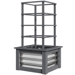 Wooden Raised Garden Bed with Trellis, Galvanized Planter Box Elevated Garden Bed for Garden, Patio, Gray