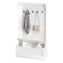 3-In-1 Entryway Bench with Coat Rack, Hall Tree with Bench and Shoe Storage, 5 Hooks for Hallway Cream White