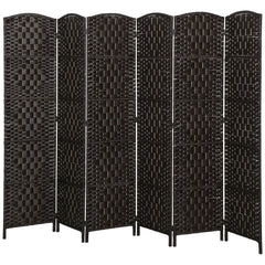 Room Divider, 6 Panel Folding Privacy Screen, 6FT Tall Portable Weave Partition Wall Divider for Bedroom, Coffee