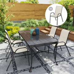 Set of 4 Outdoor Dining Chairs, Stackable Patio Chairs with High Back, Breathable Mesh Seat for Garden Lawn, Beige
