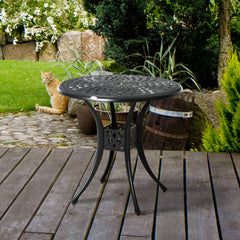 30" Round Patio Dining Table with Umbrella Hole, Antique Cast Aluminum Outdoor Bistro Table Only, Black