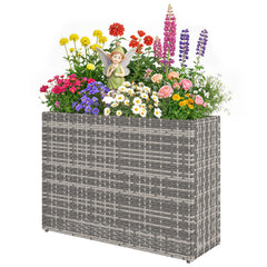 Tall Rectangular Planter with Removable Liner, Holes, PE Wicker Large Planter Box for Indoor Outdoor Plants, Gray