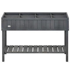 Wooden Raised Garden Bed, Elevated Planter Box Stand with 8 Slots and Open Shelf, Dark Gray