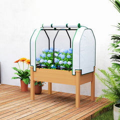 Raised Garden Bed with PE Greenhouse Cover Outdoor Planter Box for Herbs and Vegetables, 35 x 22 x 47 inch, Sand