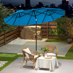 Double-sided Patio Umbrella, 9.5' Outdoor Umbrella with Push Button Tilt and Crank, 3 Air Vents and 12 Ribs, Cyan Blue