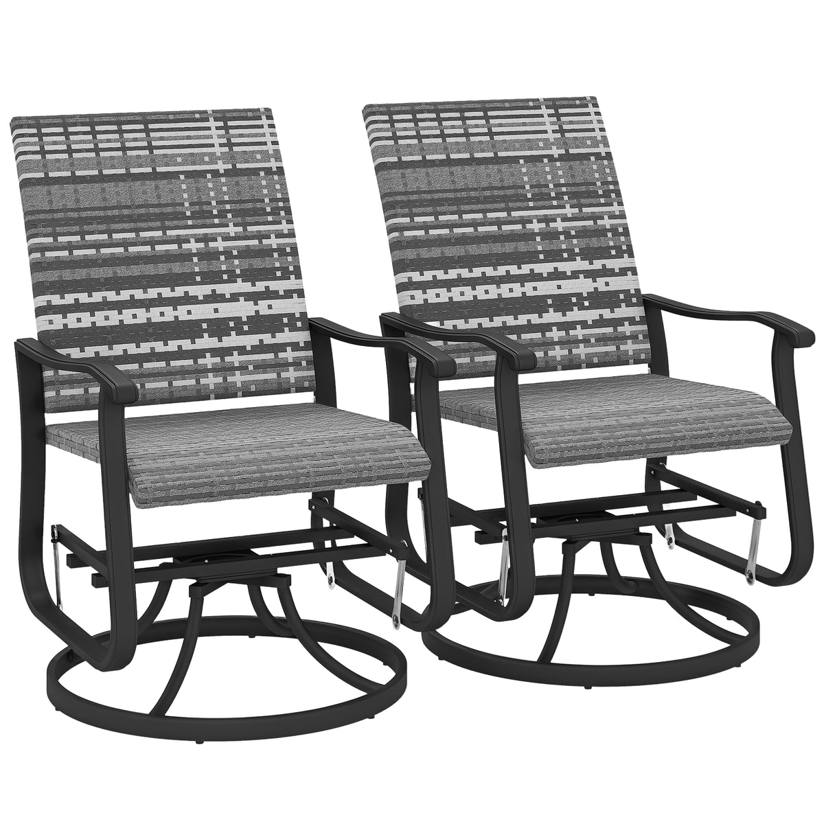 Wicker Rattan Swivel Patio Glider Chair Set of 2, Outdoor Glider Chair with Steel Frame, High Back, Gray