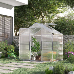 4' L x 6' W Walk-In Polycarbonate Greenhouse with Roof Vent for Ventilation & Rain Gutter for Winter