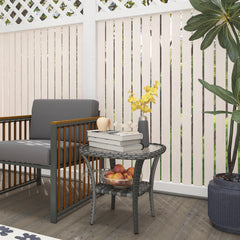 Outdoor Coffee Table with Storage Shelf, Hand-Woven Wicker Side Table with Water-Ripple Glass Top, Mix Gray