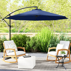 10' Cantilever Tilt Offset Patio Umbrella w/ UV & Water Safe Material & Cross Base (Weight Not Included), Navy Blue