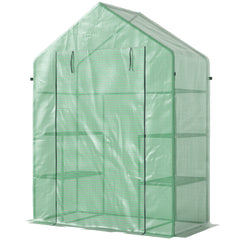 56" x 29" x 77" Walk-in Greenhouse, Garden Hot House with 3 Tier Shleves, Roll-Up Door and PE Cover, Green