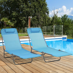 2 Piece Folding Chaise Lounge Chairs, Pool Sun Tanning Chairs with Reclining Back, Breathable Mesh Seat, Headrest for Beach, Yard, Patio, Blue
