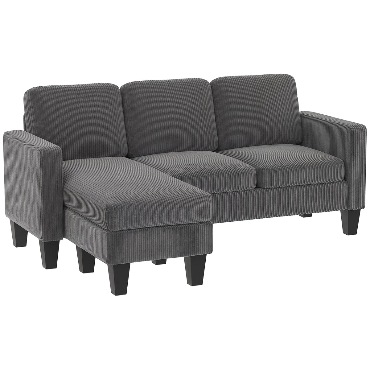 Sectional Sofa, L Shaped Couch, with Reversible Chaise or Ottoman, Dark Gray
