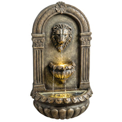 31" Wall-Mounted Outdoor Fountain, 3-Tier Cascading Waterfall Feature with LED Lights and Adjustable Flow, Bronze