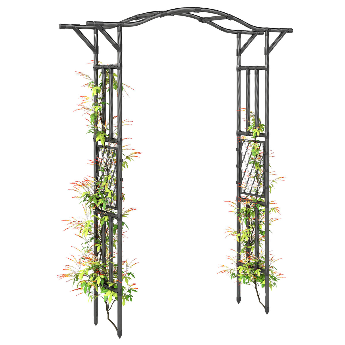 Garden Arch, PE-Coated Steel Garden Arch Trellis with Extended Top, Black