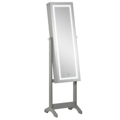 Floor Standing Jewelry Cabinet with LED Light, Lockable Jewelry Organizer with Full-Length Mirror, and 4 Adjustable Angles, Grey
