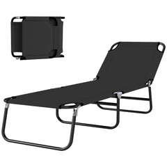 Folding Chaise Lounge Pool Chairs, Outdoor Sun Tanning Chairs with 5-Level Reclining Back, Steel Frame for Beach, Yard, Patio, Black