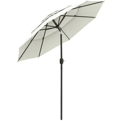 9FT 3 Tiers Patio Umbrella Outdoor Market Umbrella with Crank, Push Button Tilt for Deck, Backyard and Lawn, Beige