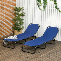 2 Piece Folding Chaise Lounge Pool Chairs, Outdoor Sun Tanning Chairs, Steel Frame for Beach, Yard, Patio, Blue