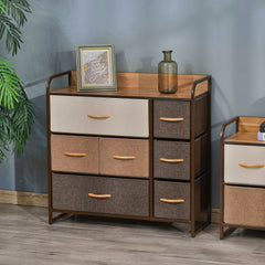 3-Tier Storage Organizer for Bedroom Entryway, 7-Drawer Dresser with Steel Frame for Bedroom, Maple Wood