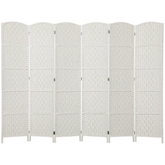 Room Divider, 6 Panel Folding Privacy Screen, 6FT Tall Portable Weave Partition Wall Divider for Bedroom, White