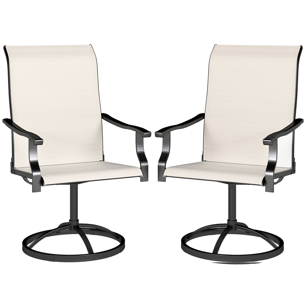 Patio Swivel Chairs Set of 2, High Back Patio Dining Chairs with All-Weather Mesh for Backyard, Lawn, Garden, Cream