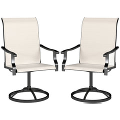 Patio Swivel Chairs Set of 2, High Back Patio Dining Chairs with All-Weather Mesh for Backyard, Lawn, Garden, Cream