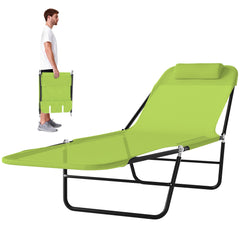 Folding Chaise Lounge Chair, Pool Sun Tanning Chair, Outdoor Lounge Chair with Reclining Back, Breathable Mesh Seat, Headrest for Beach, Yard, Patio, Green