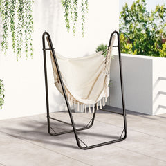 Hammock Chair with U Shape Stand, Hammock Swing Chair with A Side Pocket, Brown & Cream White