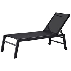 Outdoor Chaise Lounge with Wheels, Five Position Recliner for Sunbathing, Suntanning, Steel Frame, Breathable Fabric for Beach, Yard, Patio, Black
