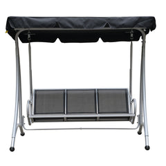 3-Seat Outdoor Porch Swing Chair, Patio Swing Glider with Adjustable Canopy, Breathable Seat, and Steel Frame for Garden, Poolside, Backyard, Black