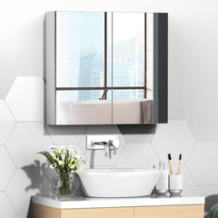 Bathroom Mirrored Cabinet, 24"x22" Steel Frame Medicine Cabinet, Wall-Mounted Storage Organizer with Double Doors, White